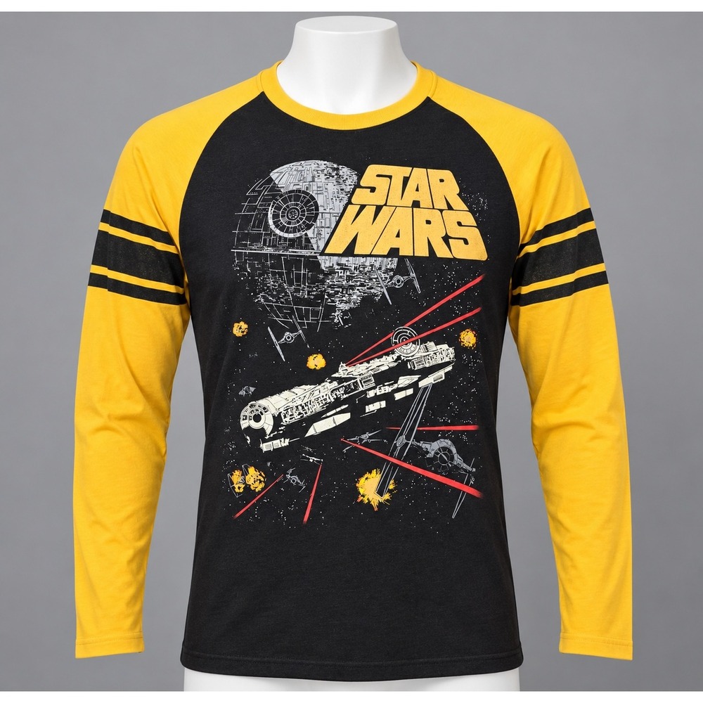Fifth Sun Star Wars Raglan Shirt Mens Large Black Yellow Good Millennium Falcon